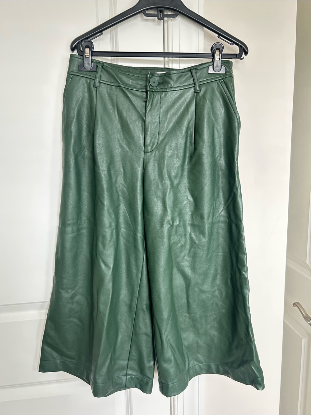 Anthropologie Forest Green Faux Leather Wide-Leg Bermudas